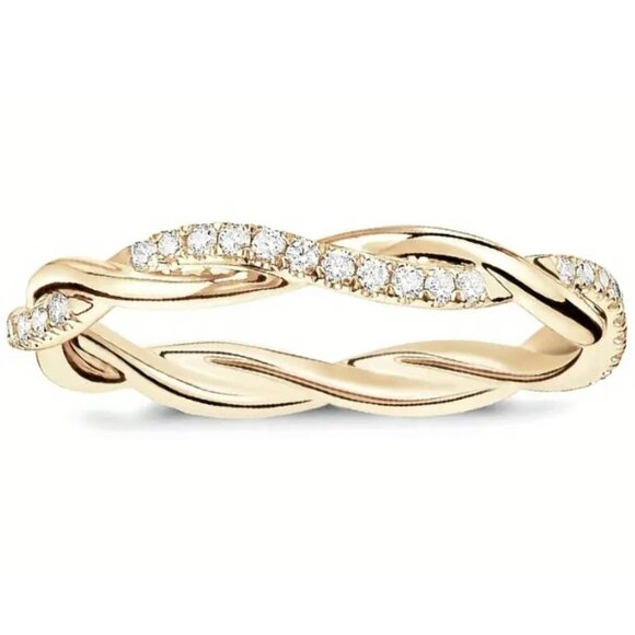 14k Gold Electro-Plated Twisted Band & Lab Created Cubic Zirconia Eternity Band - Picture 1 of 5